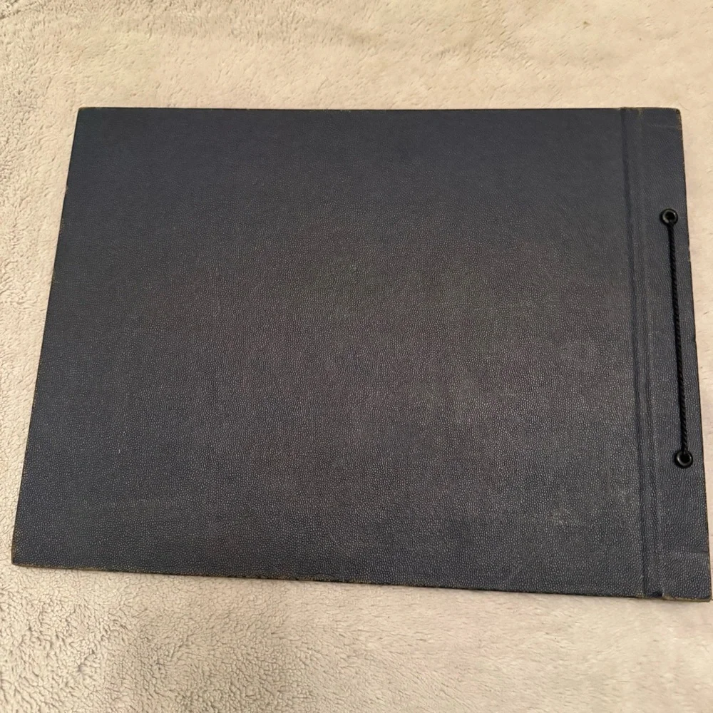 Vintage Blue Photo Album Black Pages Embossed Cover String Tie Scrapbook‎